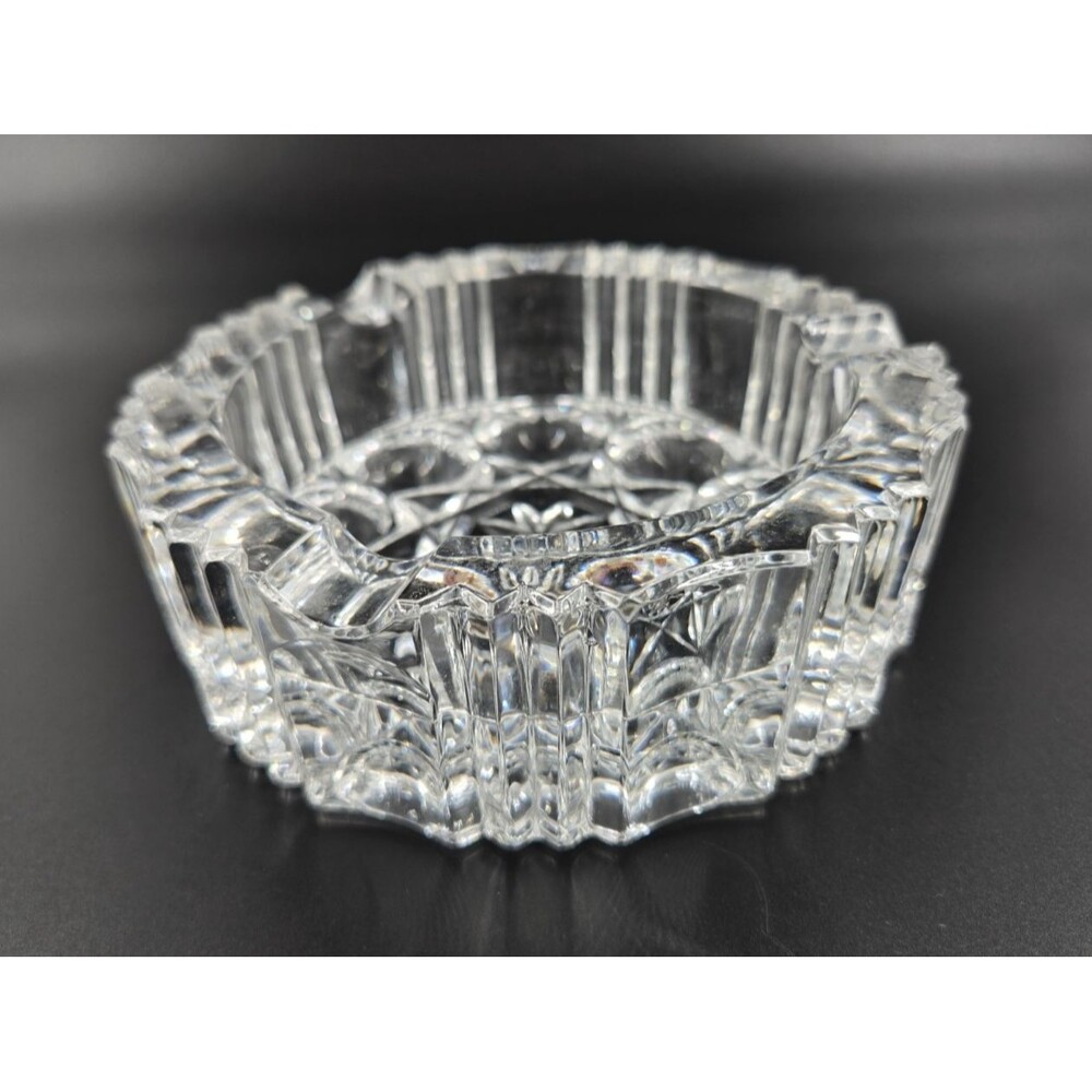 Vintage Cut Lead Crystal Ashtray Elegant Bohemian Czech Lg & HEAVY